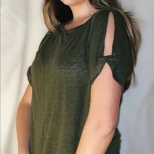 Loft Army Green Soft Tee with Shoulder Detailing